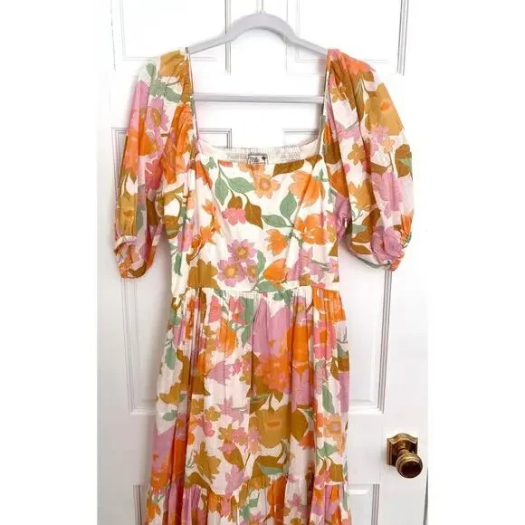 MILLE Manon Floral Cotton Tiered Maxi Dress Puff Sleeve Smocked Tuckernuck - Picture 12 of 15
